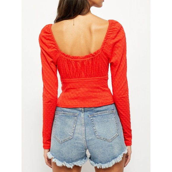NWT Free People Ladybug Long Sleeve Top/ Flame Red - Picture 3 of 4